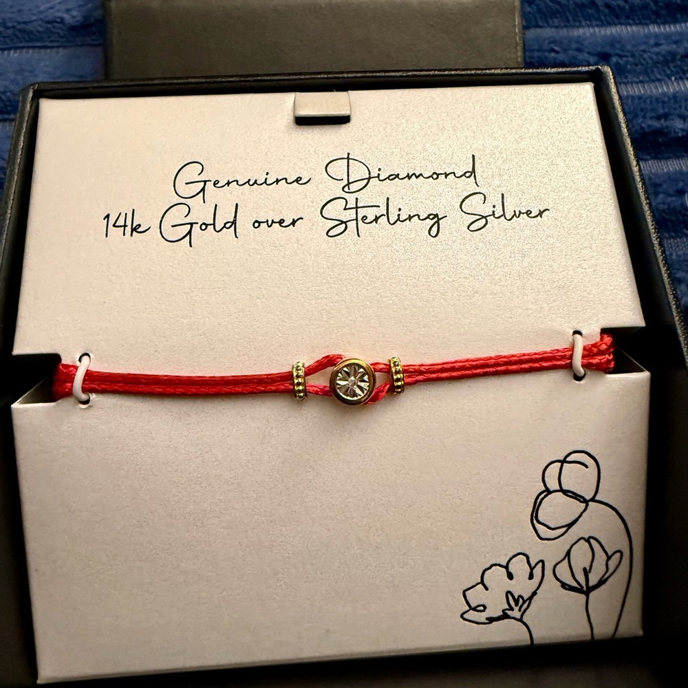 Macy's Red Cord Bracelet with Diamond and Gold Accents - Picture 2 of 5